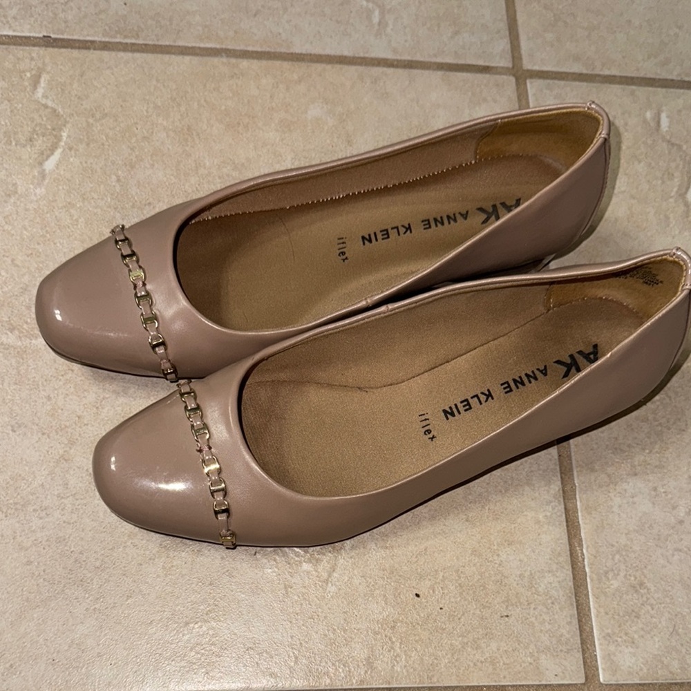 Anne Klein Tan Flats with Perforated Detail